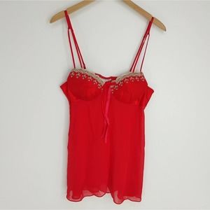 Seductive Wear Vtg Red Sheer Lingerie Set Thong Jeweled Adjustable Medium